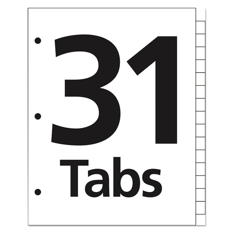 Table 'n Tabs Dividers, 31-Tab, 1 to 31, 11 x 8.5, White, Assorted Tabs, 1 Set