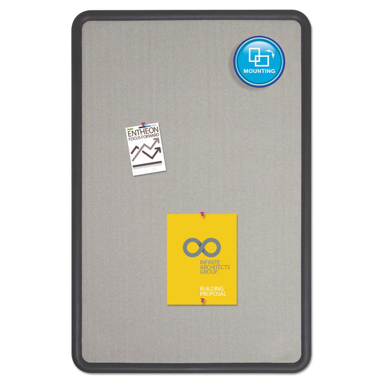 Contour Fabric Bulletin Board, 36" x 24", Gray Surface, Black Plastic Frame