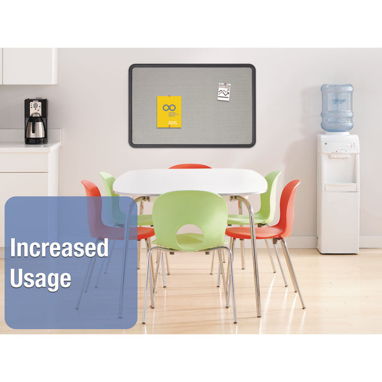 Contour Fabric Bulletin Board, 36" x 24", Gray Surface, Black Plastic Frame