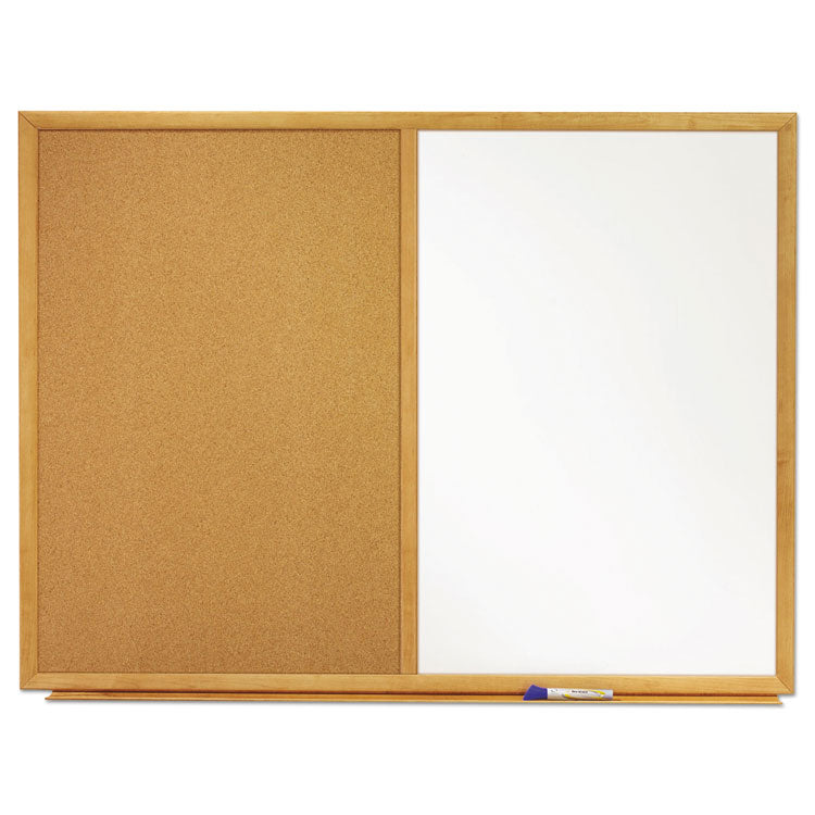 Combination Board, 36" x 24", Brown/White Surface, Oak Finished Fiberboard (MDF) Frame