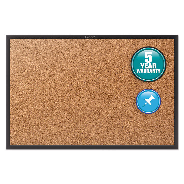 Classic Series Cork Bulletin Board, 36" x 24", Tan Surface, Black Aluminum Frame