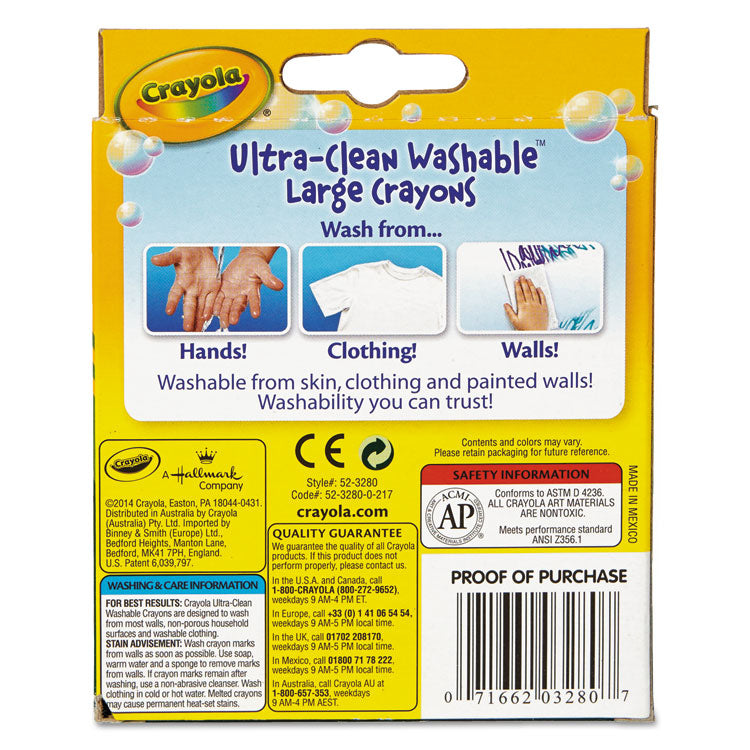 Ultra-Clean Washable Crayons, Large, 8 Colors/box