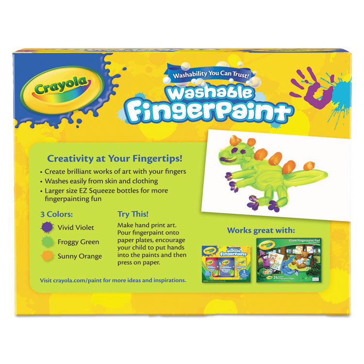 Washable Fingerpaint Pack, 3 Assorted Bright Colors, 8 oz Tube, 3/Box