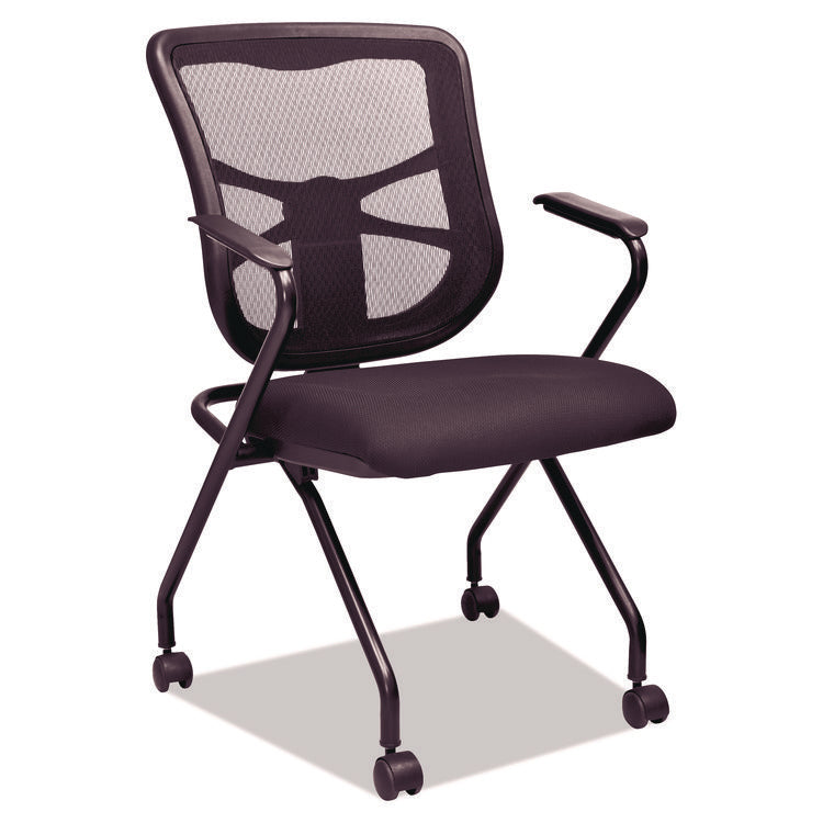 Alera Elusion Mesh Nesting Chairs with Padded Arms, Supports Up to 275 lb, 18.11" Seat Height, Black, 2/Carton