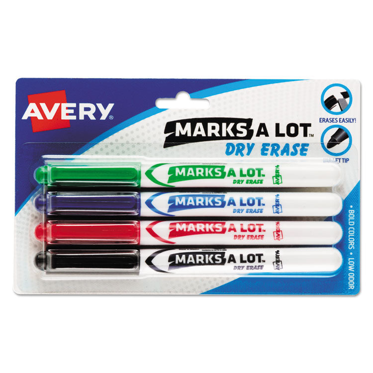 Marks A Lot Pen-Style Dry Erase Markers, Medium Bullet Tip, Assorted Colors, 4/set (24459)