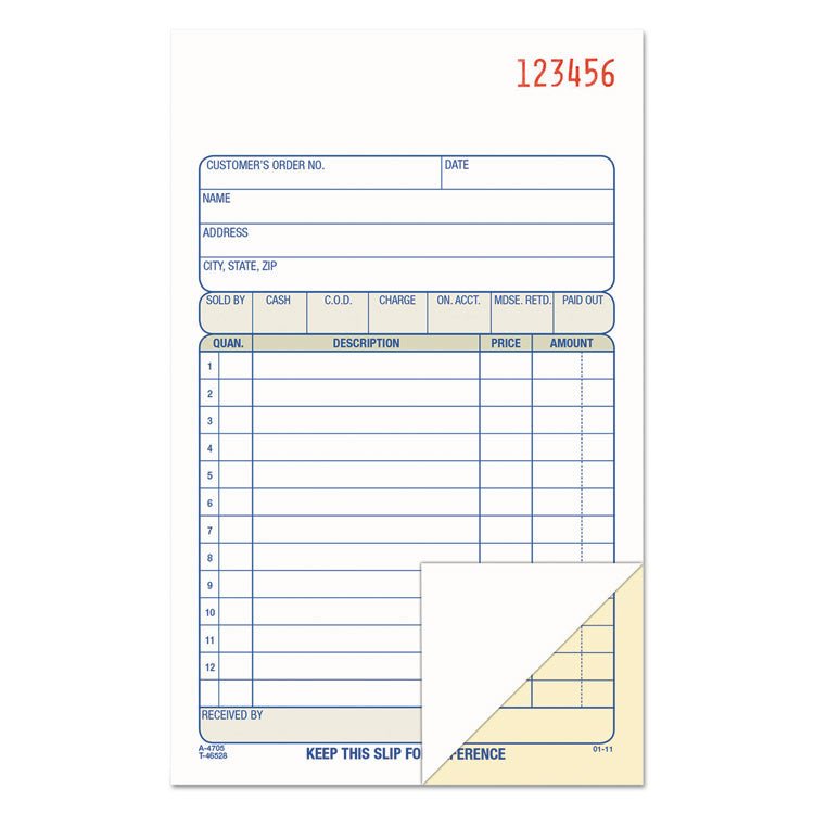 Multipart Sales Order Pad, 12 Lines, Two-Part Carbonless, 4.19 x 6.69, 50 Forms Total