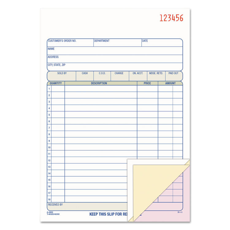 Multipart Sales Order Pad, 18 Lines, Two-Part Carbonless, 5.56 x 7.94, 50 Forms Total