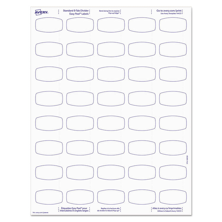 Big Tab Printable White Label Tab Dividers, 8-Tab, 11 x 8.5, White, 20 Sets