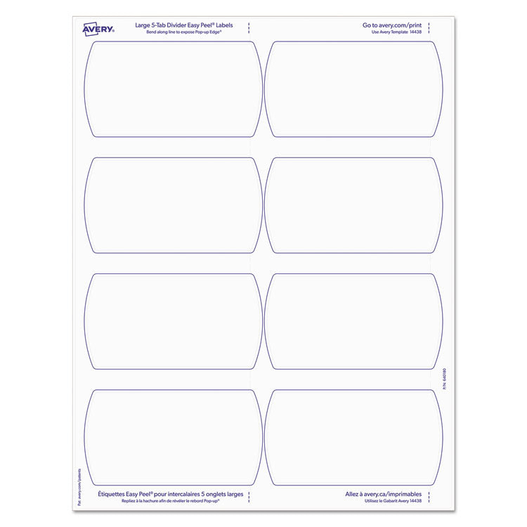 Big Tab Printable Large White Label Tab Dividers, 5-Tab, 11 x 8.5, White, 20 Sets