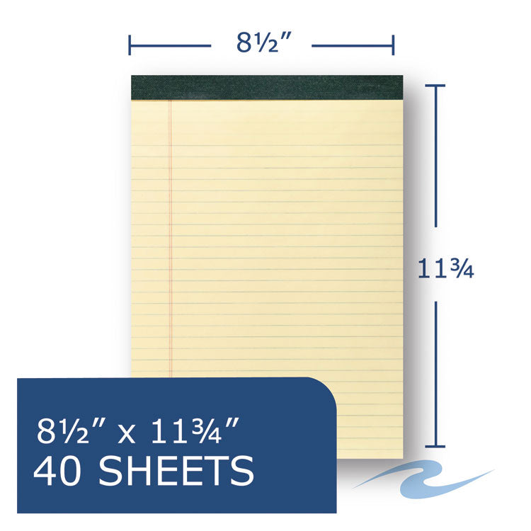 Recycled Legal Pad, Wide/legal Rule, 40 Canary-Yellow 8.5 X 11 Sheets, Dozen