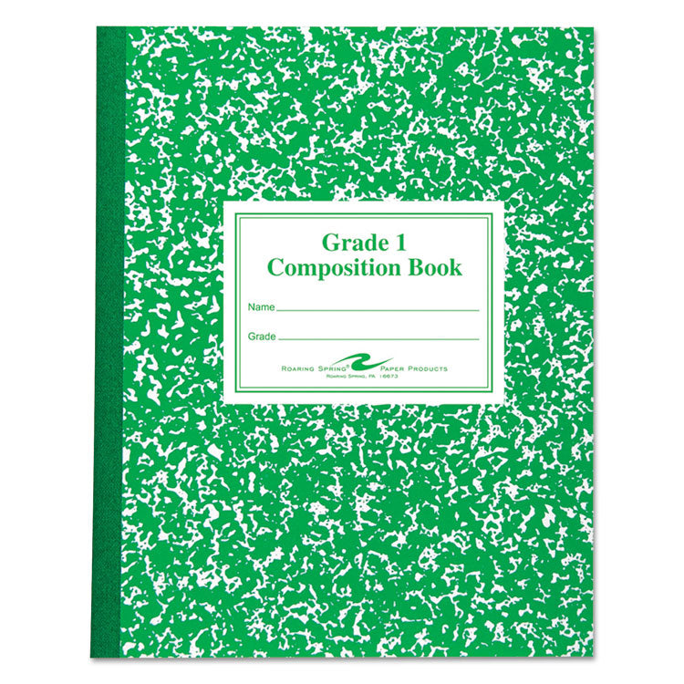 Grade School Ruled Composition Book, Grade 1 Manuscript Format, Green Marble Cover, (50) 9.75 x 7.75 Sheets