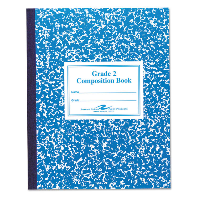 Grade School Ruled Composition Book, Grade 2 Manuscript Format, Blue Marble Cover, (50) 9.75 x 7.75 Sheets