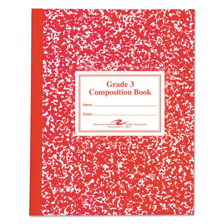 Grade School Ruled Composition Book, Grade 3 Manuscript Format, Red Marble Cover, (50) 9.75 x 7.75 Sheets