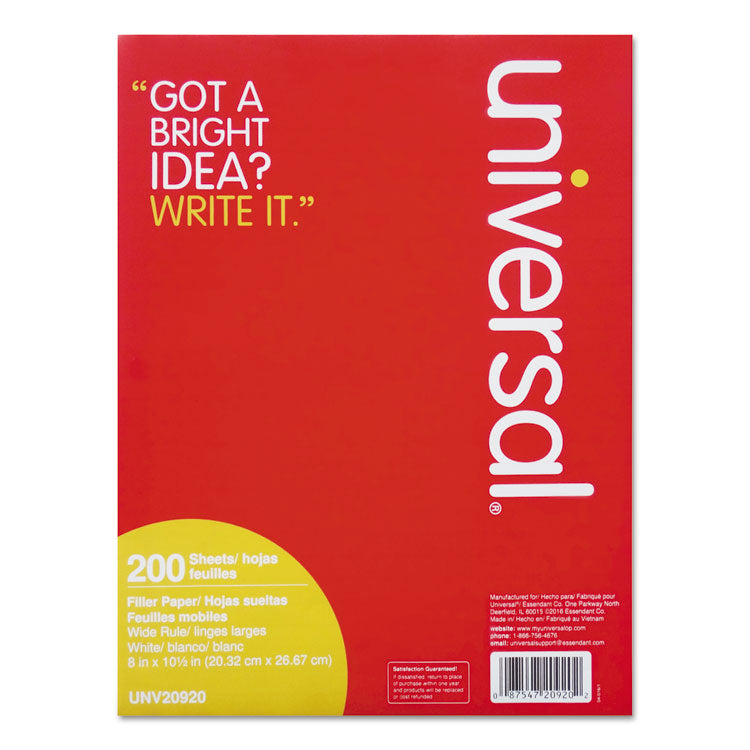 Filler Paper, 3-Hole, 8 X 10.5, Wide/legal Rule, 200/pack