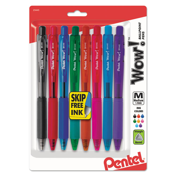 Wow! Ballpoint Pen, Retractable, Medium 1 Mm, Assorted Ink And Barrel Colors, 8/pack
