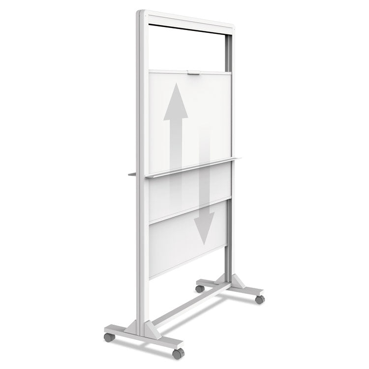 Motion Dual-Track Mobile Magnetic Dry-Erase Easel, 40.5" x 34", White Surface, White Aluminum Frame