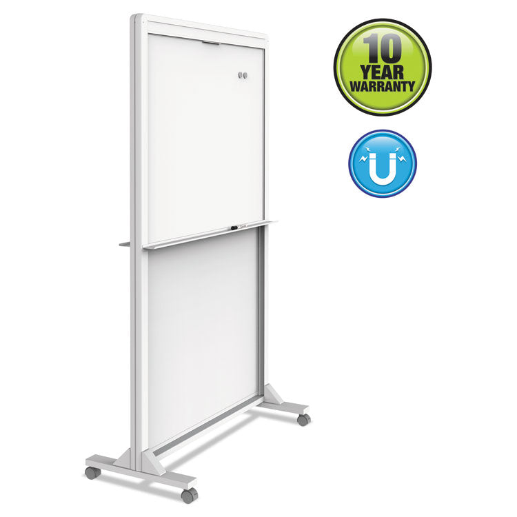 Motion Dual-Track Mobile Magnetic Dry-Erase Easel, 40.5" x 34", White Surface, White Aluminum Frame