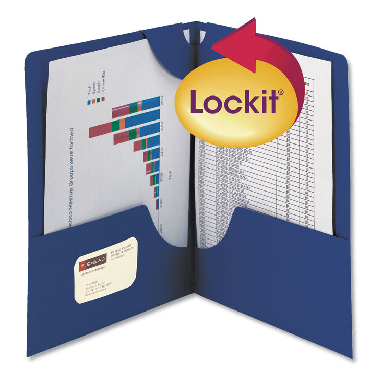 Lockit Two-Pocket Folder, Textured Paper, 100-Sheet Capacity, 11 X 8.5, Dark Blue, 25/box