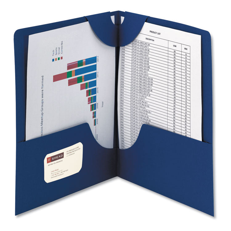 Lockit Two-Pocket Folder, Textured Paper, 100-Sheet Capacity, 11 X 8.5, Dark Blue, 25/box