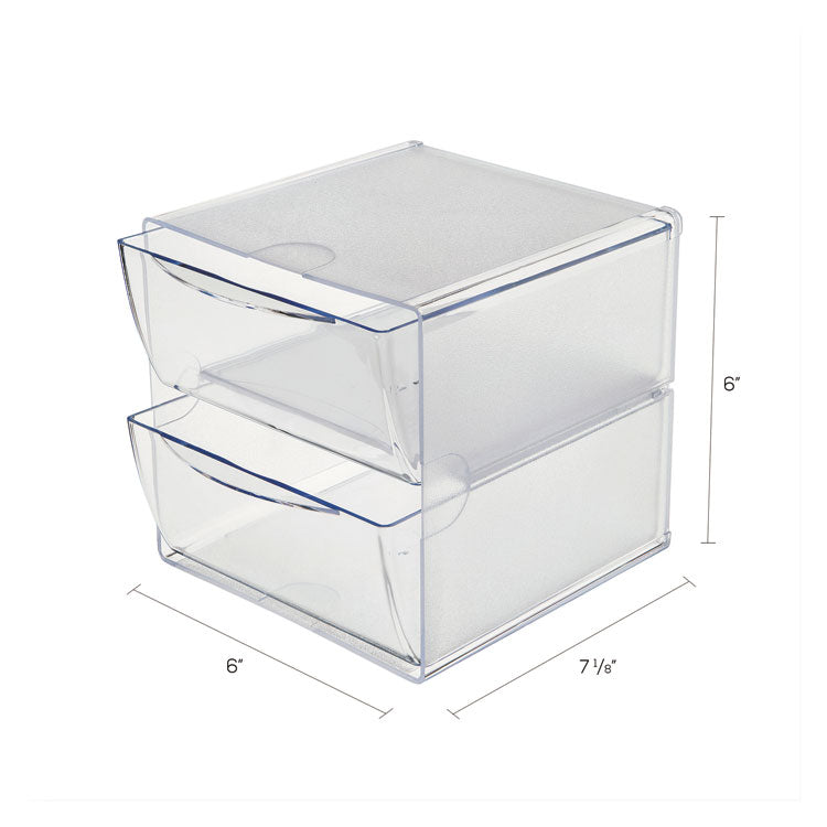 Stackable Cube Organizer, 2 Compartments, 2 Drawers, Plastic, 6 x 7.2 x 6, Clear