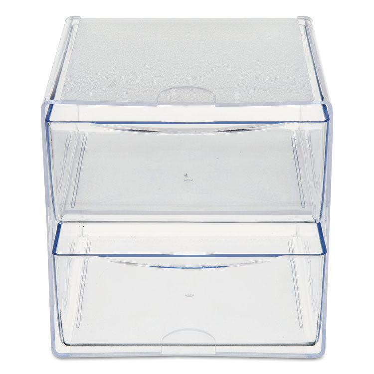 Stackable Cube Organizer, 2 Compartments, 2 Drawers, Plastic, 6 x 7.2 x 6, Clear