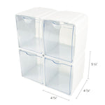 Tilt Bin Interlocking 4-Bin Organizer, Plastic, 4.63 x 4.88 x 5.5, White/Clear
