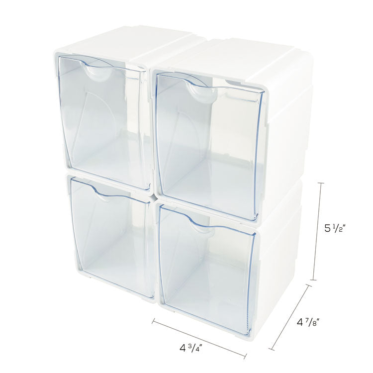 Tilt Bin Interlocking 4-Bin Organizer, Plastic, 4.63 x 4.88 x 5.5, White/Clear