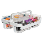 Stackable Caddy Organizer with S, M and L Containers, Plastic, 10.5 x 14 x 6.5, White Caddy/Clear Containers