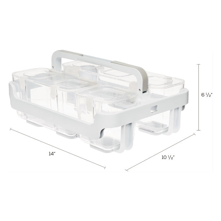 Stackable Caddy Organizer with S, M and L Containers, Plastic, 10.5 x 14 x 6.5, White Caddy/Clear Containers