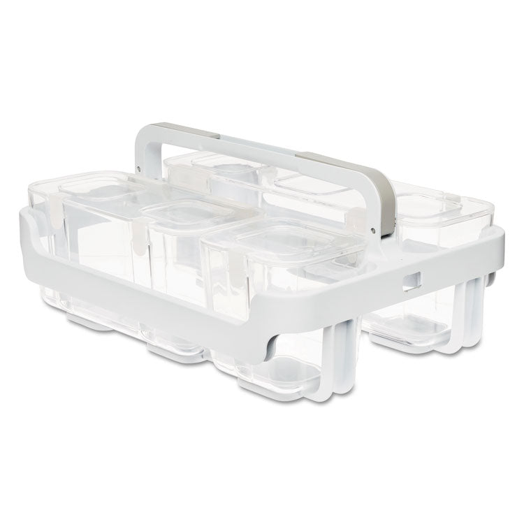 Stackable Caddy Organizer with S, M and L Containers, Plastic, 10.5 x 14 x 6.5, White Caddy/Clear Containers