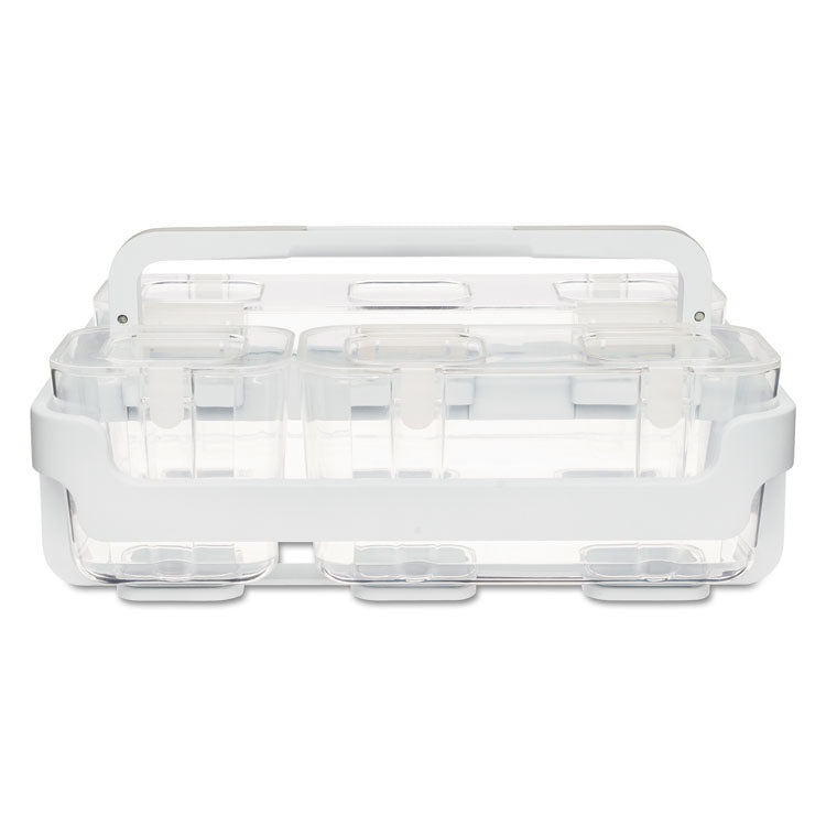 Stackable Caddy Organizer with S, M and L Containers, Plastic, 10.5 x 14 x 6.5, White Caddy/Clear Containers