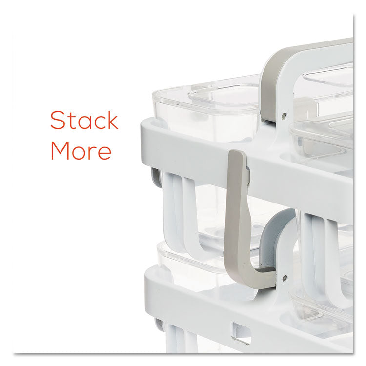 Stackable Caddy Organizer with S, M and L Containers, Plastic, 10.5 x 14 x 6.5, White Caddy/Clear Containers
