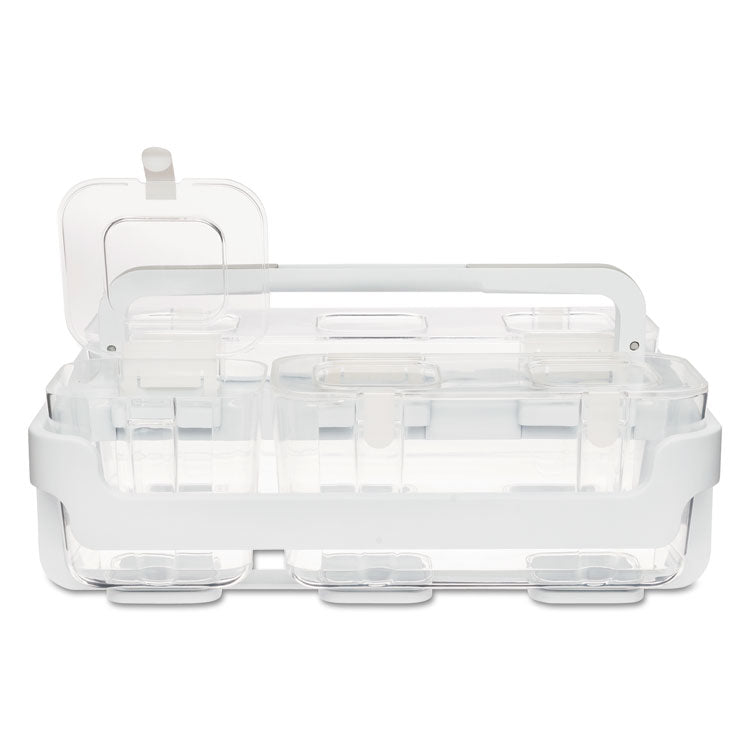 Stackable Caddy Organizer with S, M and L Containers, Plastic, 10.5 x 14 x 6.5, White Caddy/Clear Containers
