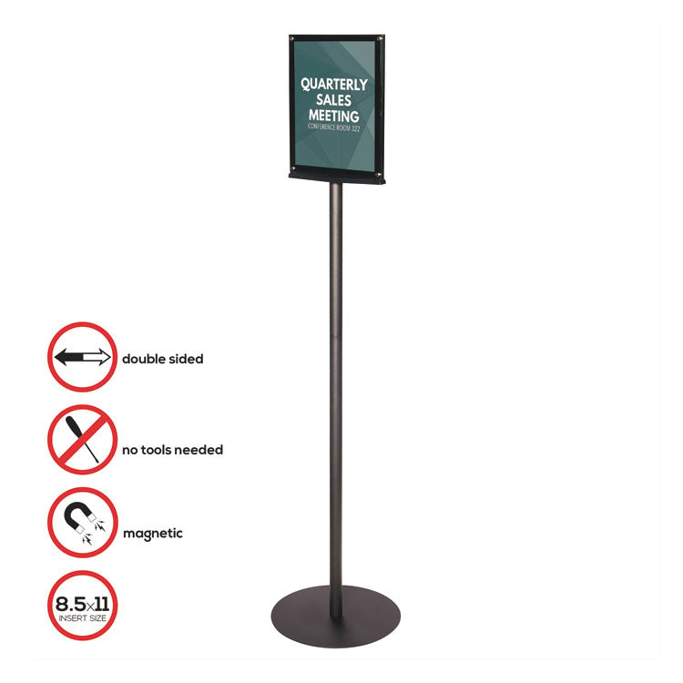Double-Sided Magnetic Sign Display, 8.5 x 11 Insert, 56" Tall, Clear/Black