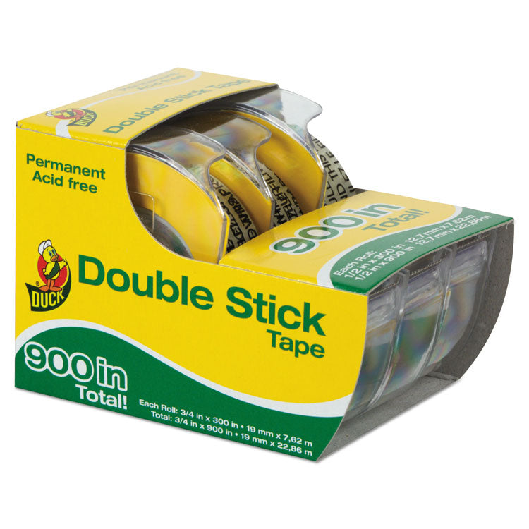 Permanent Double-Stick Tape With Dispenser, 1" Core, 0.5" X 25 Ft, Clear, 3/pack
