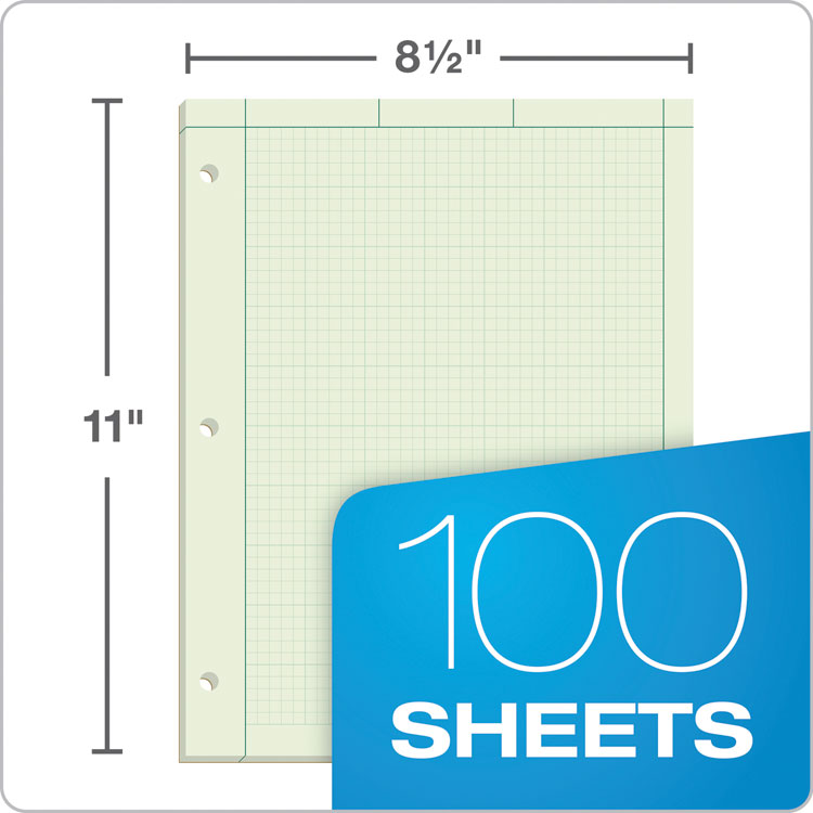 Engineering Computation Pads, Cross-Section Quadrille Rule (5 Sq/in, 1 Sq/in), Green Cover, 100 Green-Tint 8.5 X 11 Sheets
