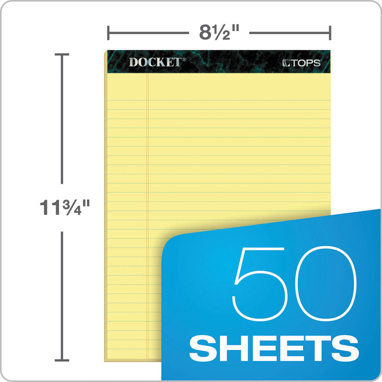 Docket Ruled Perforated Pads, Wide/legal Rule, 50 Canary-Yellow 8.5 X 11.75 Sheets, 12/pack