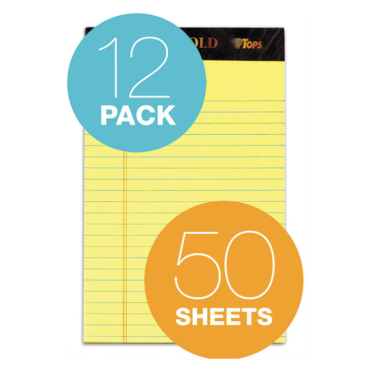 Docket Gold Ruled Perforated Pads, Narrow Rule, 50 Canary-Yellow 5 X 8 Sheets, 12/pack