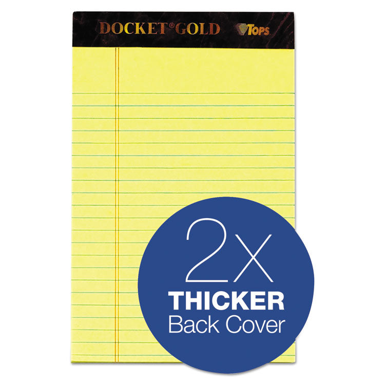 Docket Gold Ruled Perforated Pads, Narrow Rule, 50 Canary-Yellow 5 X 8 Sheets, 12/pack