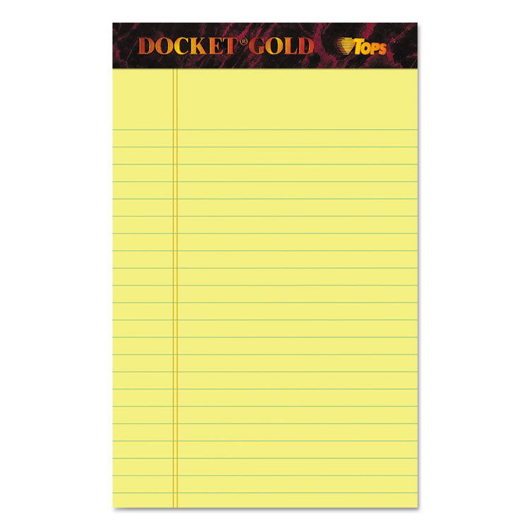 Docket Gold Ruled Perforated Pads, Narrow Rule, 50 Canary-Yellow 5 X 8 Sheets, 12/pack