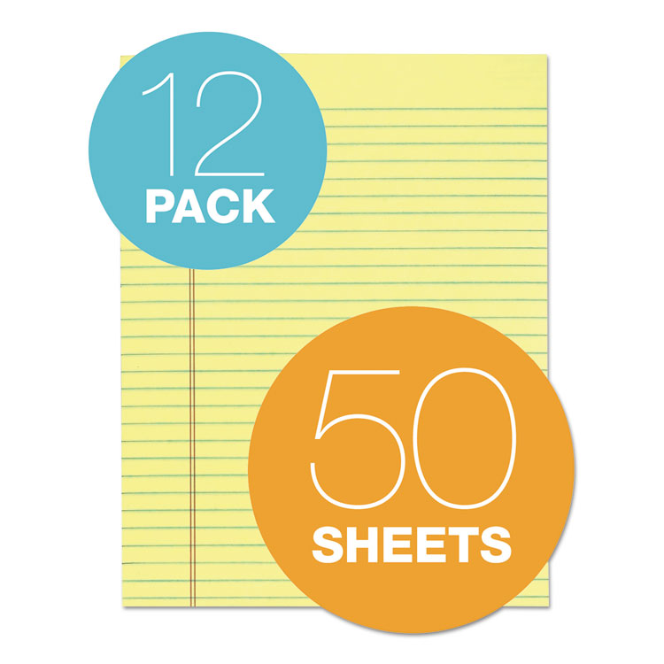 "The Legal Pad" Glue Top Pads, Wide/legal Rule, 50 Canary-Yellow 8.5 X 11 Sheets, 12/pack
