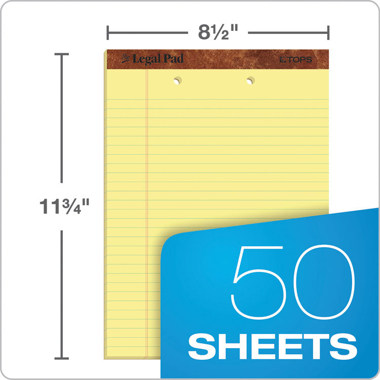 "The Legal Pad" Ruled Perforated Pads, Top 2-Hole Punch, Wide/Legal Rule, 50 Canary-Yellow 8.5 x 11.75 Sheets, Dozen
