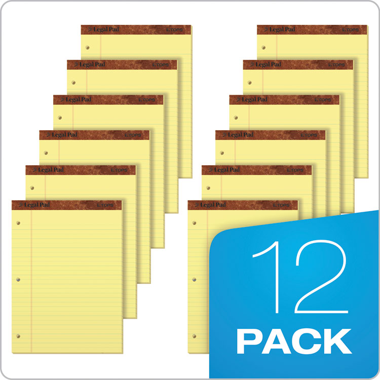 "The Legal Pad" Ruled Perforated Pads, Wide/legal Rule, 50 Canary-Yellow 8.5 X 11.75 Sheets, Dozen