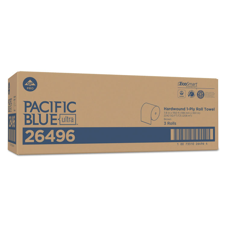Pacific Blue Ultra Paper Towels, 1-Ply, 7.87" x 1,150 ft, Natural, 3 Rolls/Carton