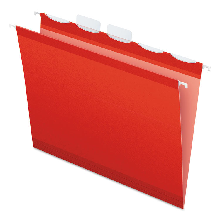 Ready-Tab Colored Reinforced Hanging Folders, Letter Size, 1/5-Cut Tabs, Red, 25/Box