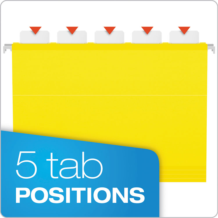 Ready-Tab Colored Reinforced Hanging Folders, Letter Size, 1/5-Cut Tabs, Yellow, 25/Box