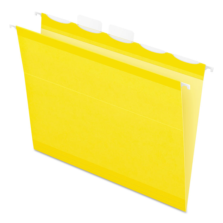 Ready-Tab Colored Reinforced Hanging Folders, Letter Size, 1/5-Cut Tabs, Yellow, 25/Box