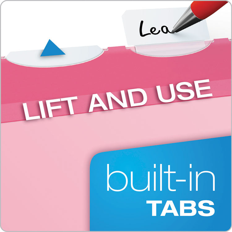 Ready-Tab Colored Reinforced Hanging Folders, Letter Size, 1/5-Cut Tabs, Pink, 20/Box