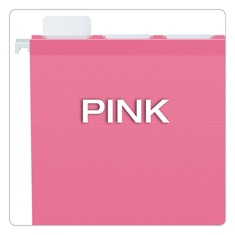 Ready-Tab Colored Reinforced Hanging Folders, Letter Size, 1/5-Cut Tabs, Pink, 20/Box
