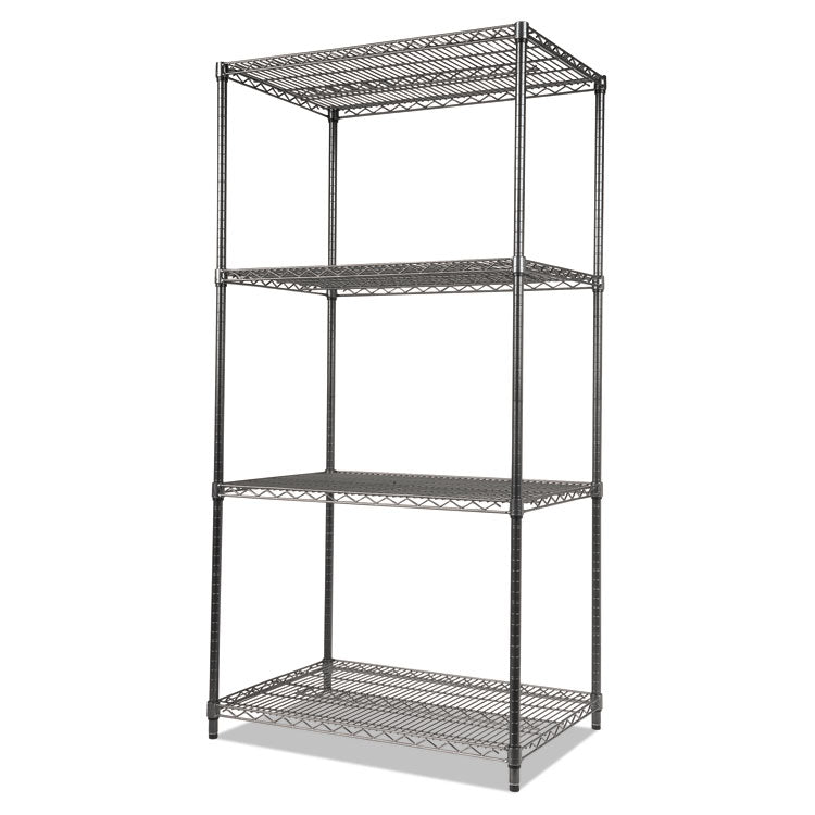 Wire Shelving Starter Kit, Four-Shelf, 36w X 18d X 72h, Black Anthracite